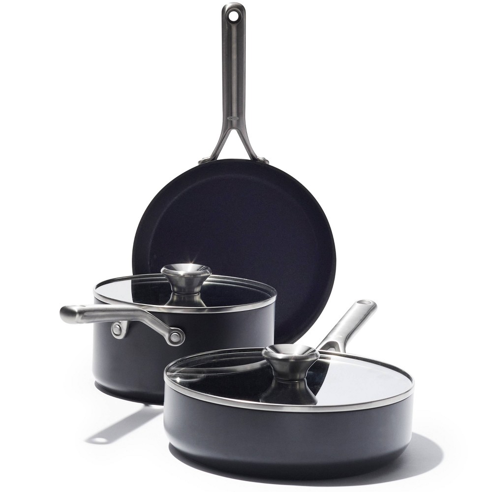 OXO 5pc Ceramic Pro Non-Stick Cookware Set Gray: Induction Compatible, Dishwasher-Safe, Includes Frying Pan & Saucepot