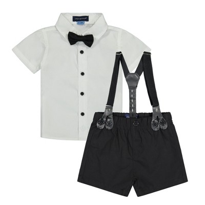 Image of Andy & Evan Infant Boys Tuxedo Suspender Set. White, Size 3-6 Months.