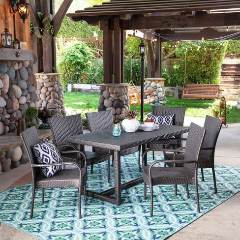 Melville 7pc All Weather Wicker Dining Set Gray Christopher Knight Home Iron Frame Patio Furniture