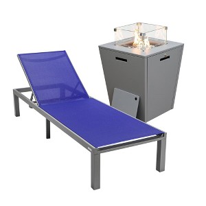 LeisureMod Marlin Modern Outdoor Patio Chaise Lounge Chair in Grey Aluminum Frame with Square Fire Pit Side Table - 1 of 4