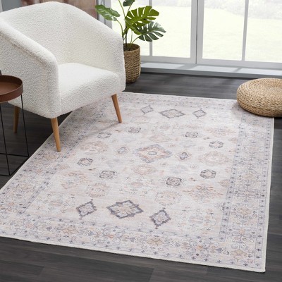 Beckett Beige and Brick Red Vintage Washable Runner Rug