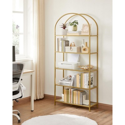 Gold Arched 5-Tier Bookcase with Glass Shelves