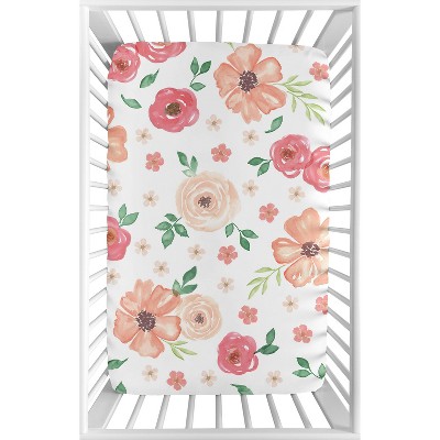 Image of Sweet Jojo Designs Girl Baby Fitted Mini Crib Sheet Watercolor Floral Peach and Green