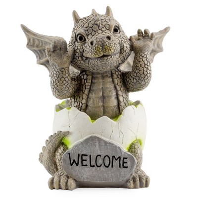 Esterno 9" Baby Dragon Garden Statue; Hatching Dragon Welcome Sign Yard Decor