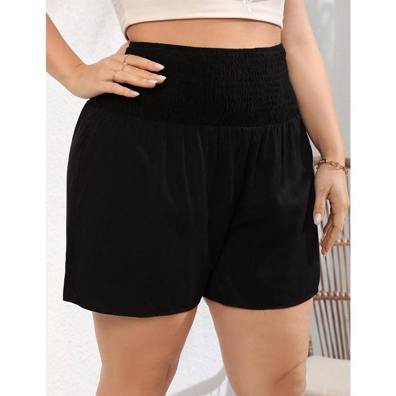Women Plus Size Comfy Shorts Elastic High Waist Casual Summer Pleated Lounge Shorts, 3 of 7