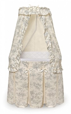 Image of Badger Basket Majesty Baby Bassinet with Canopy - Ecru/Black Toile Bedding