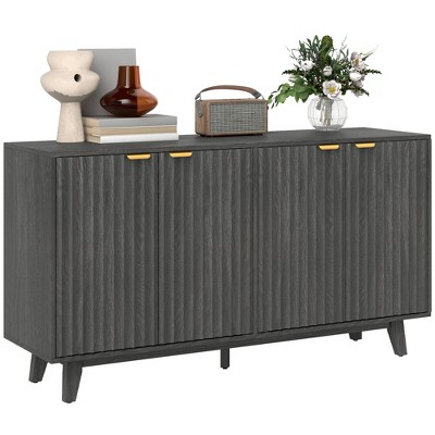 HOMCOM Fluted Buffet Cabinet with Storage, 55" Modern Sideboard Storage Cabinet with 4 Doors, 2 Adjustable Shelves and 5 Wood Legs