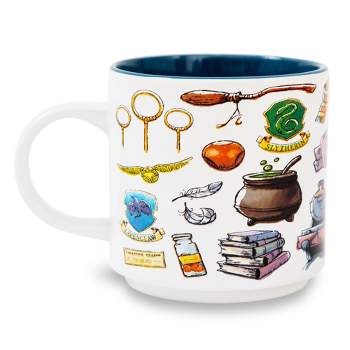 Silver Buffalo Harry Potter Hogwarts Allover Icons Ceramic Stacking Mug | Holds 13 Ounces