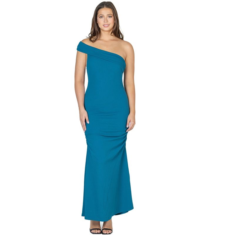 24seven Comfort Apparel Formal One Shoulder Rouched Mermaid Maxi Dress, 1 of 5