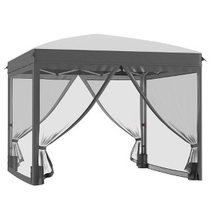 Aghana Digitals Gray Patio Gazebo: 9.6'x11.6' Steel Frame Outdoor Canopy with 2-Tier Roof, Mesh - 1 of 4