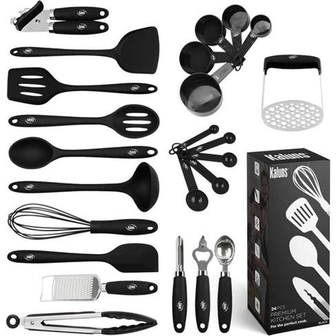 Kaluns Kitchen Utensils Set, 24 Piece Silicone Cooking Utensils, Dishwasher  Safe and Heat Resistant Kitchen Tools, Black