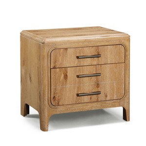 1pc Natural Wood Finish Three Drawer Nightstand Wooden Bedroom Furniture - 1 of 4