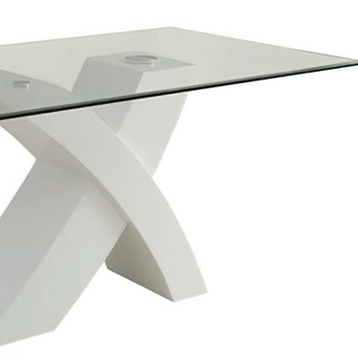 Contemporary Mid-Century 60'' White Wood & Clear Glass Dining Table