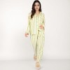 Anna-Kaci Lounge Women's Green Striped Long Sleeve Pajama Set with Button-Up Top Chest Pocket and Relaxed Straight-Leg Pants - 2 of 4