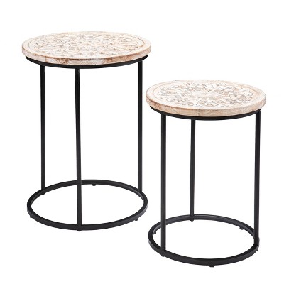 Set of 2 Bunhue Round Accent Tables White/Black - Aiden Lane