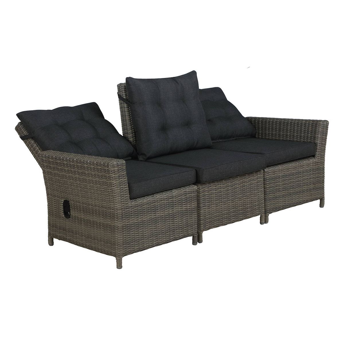 Alaterre Furniture Asti Wicker 3 Seat Reclining Sofa with Cushions Gray: Weather-Resistant Patio Furniture - thumbnail 3