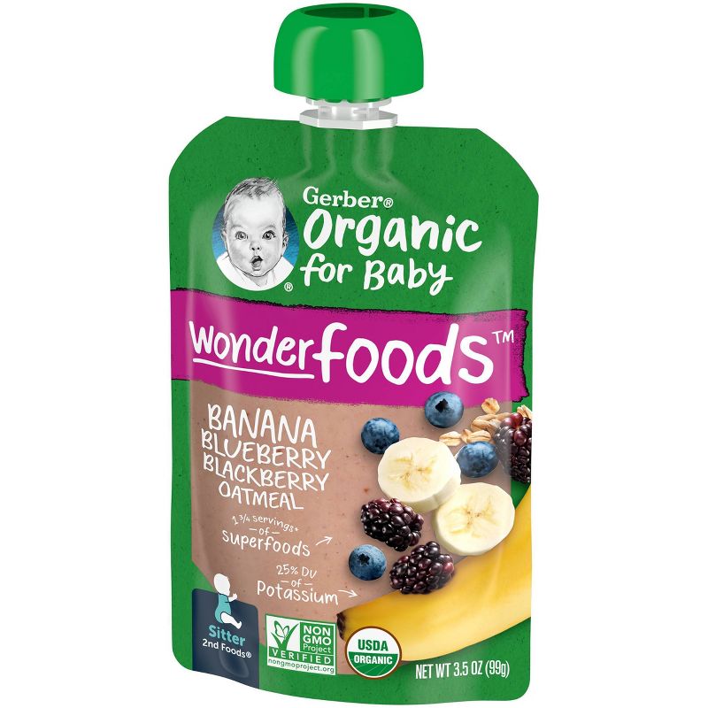 Gerber Sitter 2nd Foods Organic Banana Blueberry &#38; Blackberry Oatmeal Baby Food Pouch - 3.5oz, 4 of 12