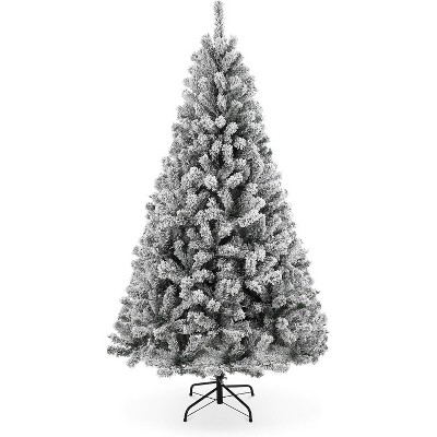 Gaomon Artificial Christmas Tree, 6FT Tall Lighted Xmas Tree with Foldable Metal Stand, Large Snow Flocked Xmas Tree