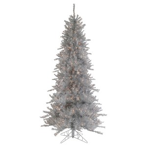 Northlight Pre-Lit Slim Tinsel Pine Artificial Christmas Tree - 7.5' - Silver - Clear Lights - 1 of 4
