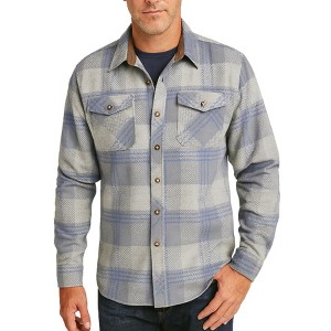 Men’s Cotton Brushed Flannel Plaid Shirt with Corduroy Trim - 1 of 4