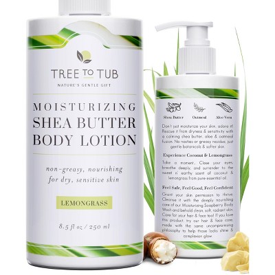 Tree To Tub Cocoa Butter Lotion for Sensitive Skin - Moisturizing Shea Butter Lotion for Extremely Dry Skin for Women & Men - Lemongrass & Coconut