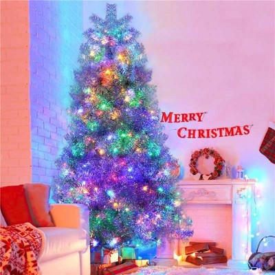 SKRAN 4FT Silver Artificial Christmas Tree, Hinged Full Tree with Metal Stand 400 Branch Tips, Holiday Decoration Tree for Indoor and Outdoor
