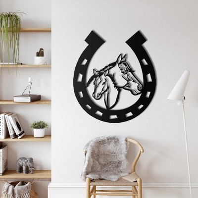 Etereauty Wall Horseshoe Decor Art Metal Fence Amulet Lucky Sculpture Good Hanging Shoes Decorations Horse Home Country, Size: 11.5x11x0.6cm