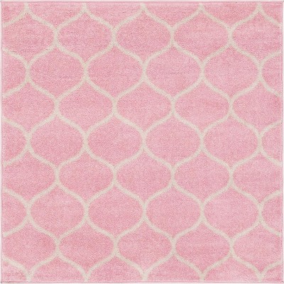Light Pink Trellis Frieze Square Synthetic Area Rug