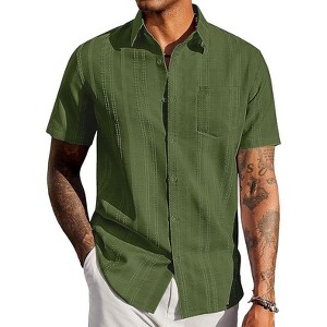 summer casual dress shirts COOFANDY Mens Button Down Short Sleeve Shirt Casual Dress Shirt Untucked Summer Shirts with Pocket Army Green L