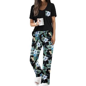 Ekouaer Pajama Sets for Women 2 Piece Short Sleeve Pj Sets With Long Printed Pants Sleepwear Casual Lounge Sets - 1 of 4