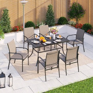 Captiva Designs 7pc Patio Dining Set with Slat-top Rectangle Table & Sling Fixed Dining Chairs - 1 of 4