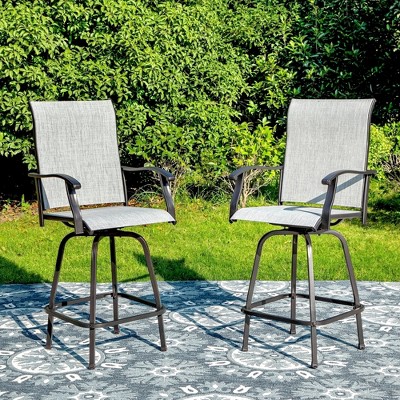 Captiva Designs 2pc Outdoor Breathable Sling Bar Stools with Waved Armrests & Reinforced Base