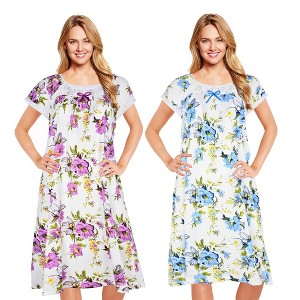 JEFFRICO Womens 2 Pack Nightgowns Short Sleeve Sleepwear Soft Pajama Dress Nightshirts - 1 of 4