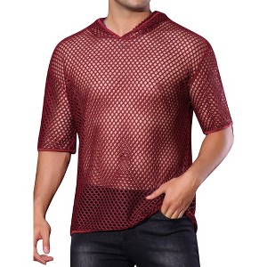 INSPIRE CHIC Men's Sheer Mesh Short Sleeves Hoodie T-Shirts - 1 of 4