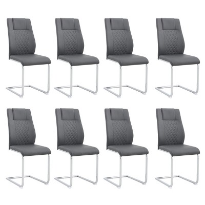 Set of 8 Faux Leather Dining Chairs with High Back and Chrome Legs,Modern Upholstered Chairs for Living Room-The Pop Home