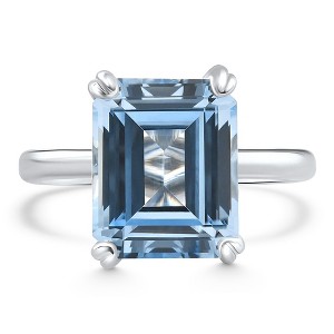 Pompeii3 Emerald Cut Aquamarine Solitaire Sandi Ring Platinum 12MM Lab Created - Size 5 - 1 of 3