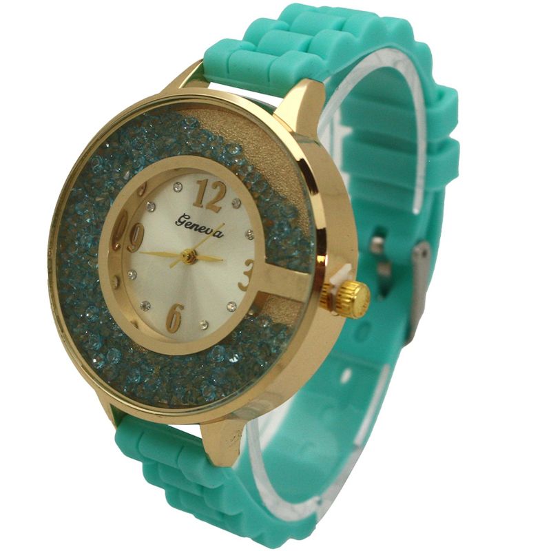 OLIVIA PRATT FLOATING COLORFUL STONES SILICONE STRAP WATCH, 3 of 6