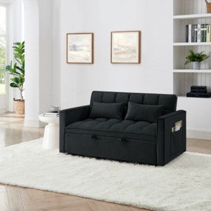 54.33" Modern Convertible Sleeper Sofa Bed with Adjustable Back, Compact Pull-Out Velvet Loveseat for Small Apartments or Offices–The Pop Home - 1 of 4