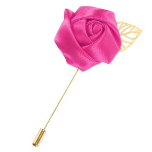 Unique Bargains Wedding Groom Suit Ribbon Rose Flower Lapel Pin with Gold Leaf 1 Pc - 1 of 4