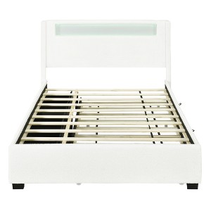 HomeRoots White Tufted Boucle Lighted Full Bed Frame With Trundle And USB And Drawers - 1 of 4