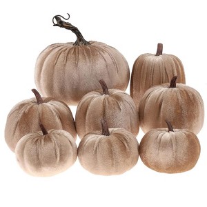 Aoibox 8pcs Assorted Size Velvet Artificial Champagne Pumpkins 5.9in 3.9in 3.5in 3in Fall Harvest Halloween Thanksgiving Decor - 1 of 4