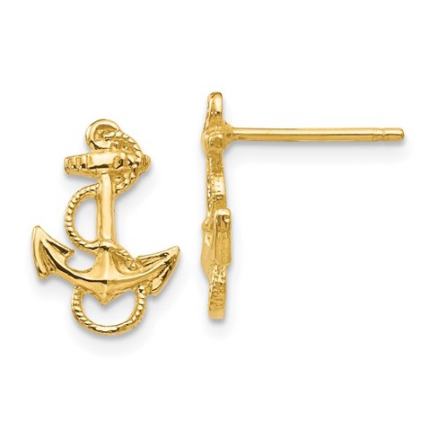 Black Bow Jewelry Petite Anchor with Rope Post Earrings in 14k Yellow Gold - image 1 of 4