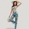 Anna-Kaci Swim Women's Tropical Leaf Print 3 Piece Swimsuit Set Bikini Top High Waist Bottom Sheer Wide Leg Pants - 2 of 4