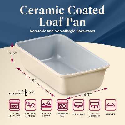 Cream Aluminized Steel Loaf Pan with Non-Stick Coating