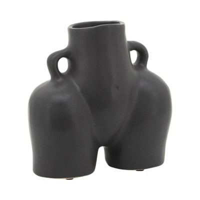 Sagebrook Home 6" Half Body Vase - Contemporary Abstract Black Ceramic Body Shaped Flower Vase - Unique Decorative Table Accent For Home or Office