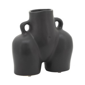 Sagebrook Home 6" Half Body Vase - Contemporary Abstract Black Ceramic Body Shaped Flower Vase - Unique Decorative Table Accent For Home or Office - 1 of 4