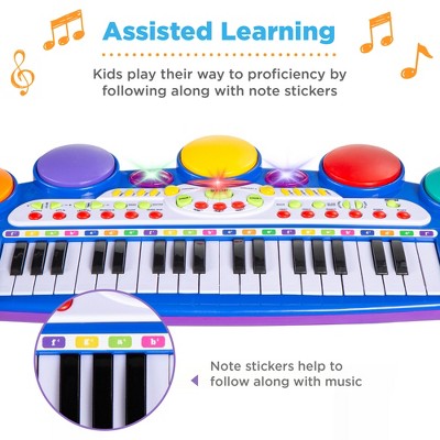 Blue 37-Key Kids Electronic Piano Keyboard with Microphone and Stool