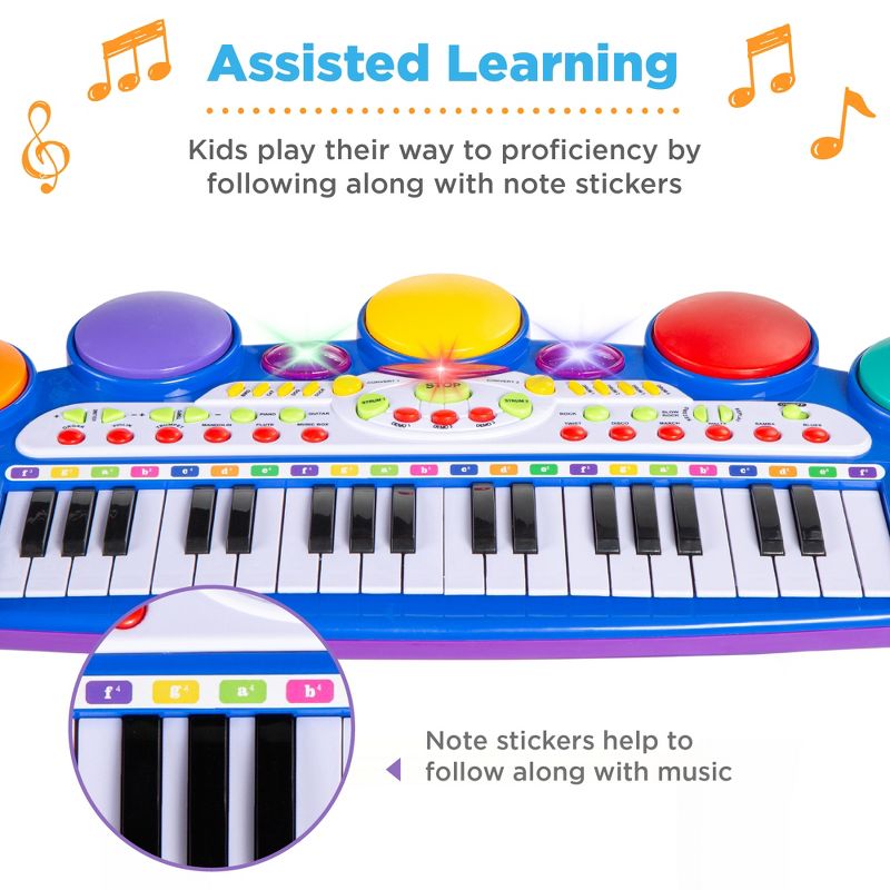 Best Choice Products 37-Key Kids Electronic Piano Keyboard w/ Multiple Sounds, Lights Microphone, Stool, 4 of 8