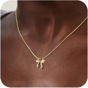 14K Gold Plated Necklace for Women Necklace Cute Small Tiny Bow Pendant Choker Chain Necklace - 1 of 4