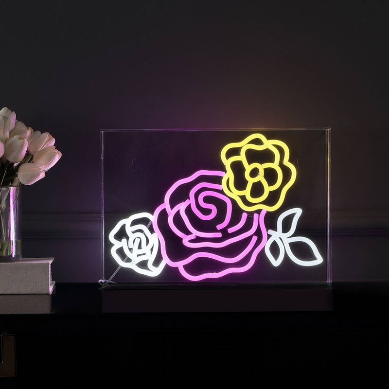 15&#34; x 10.3&#34; Crowd of Roses Contemporary Acrylic Box USB Operated LED Neon Light Pink/White/Yellow - JONATHAN Y, 6 of 8